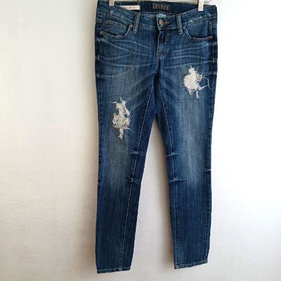 Decree super skinny blue distress jeans size  7 - Picture 1 of 5
